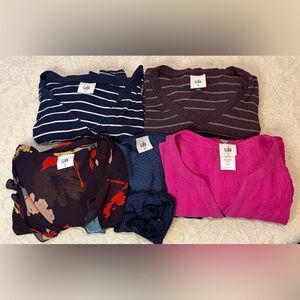 CAbi- BUNDLE! 5 Blouses/Tops w Sleeves Floral Stripe Swiss Polka Dot- ALL Size M